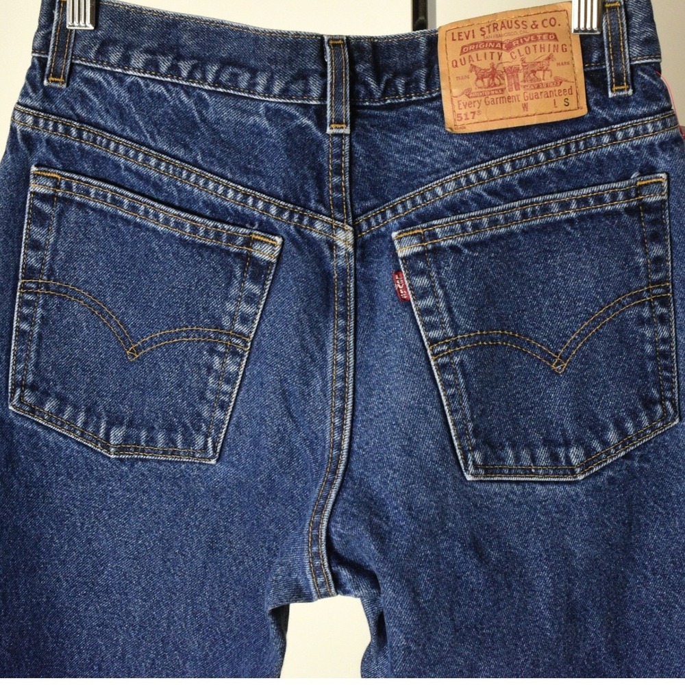 90s Vintage Dark Wash Levis 517 Slim Fit Boot Cut Jeans Womens 4 Blue Denim USA - Picture 7 of 8